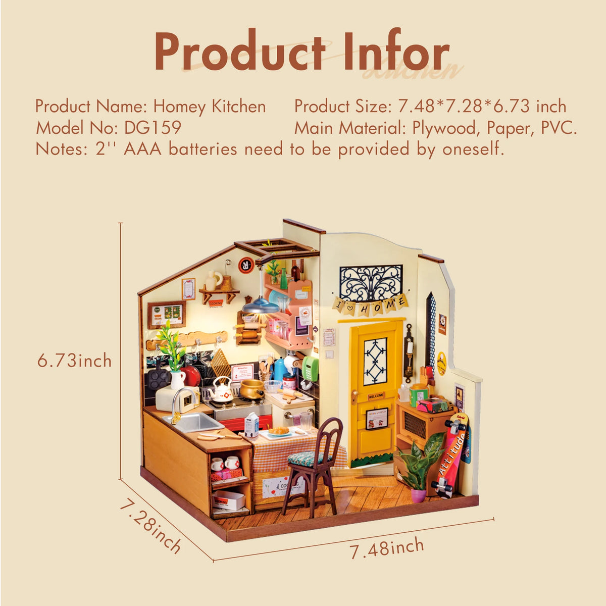 Rolife DIY Miniature House Kit Cozy Kitchen 3D Wooden Puzzle Dollhouse Building Model Kit for Home Decor Gift for Adults Friends