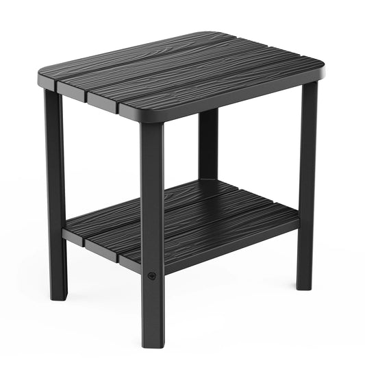 2-Tier Plastic Outdoor Side Table Weather Resistant Patio End Table, Multifunctional Backyard Pool Side Storage Table