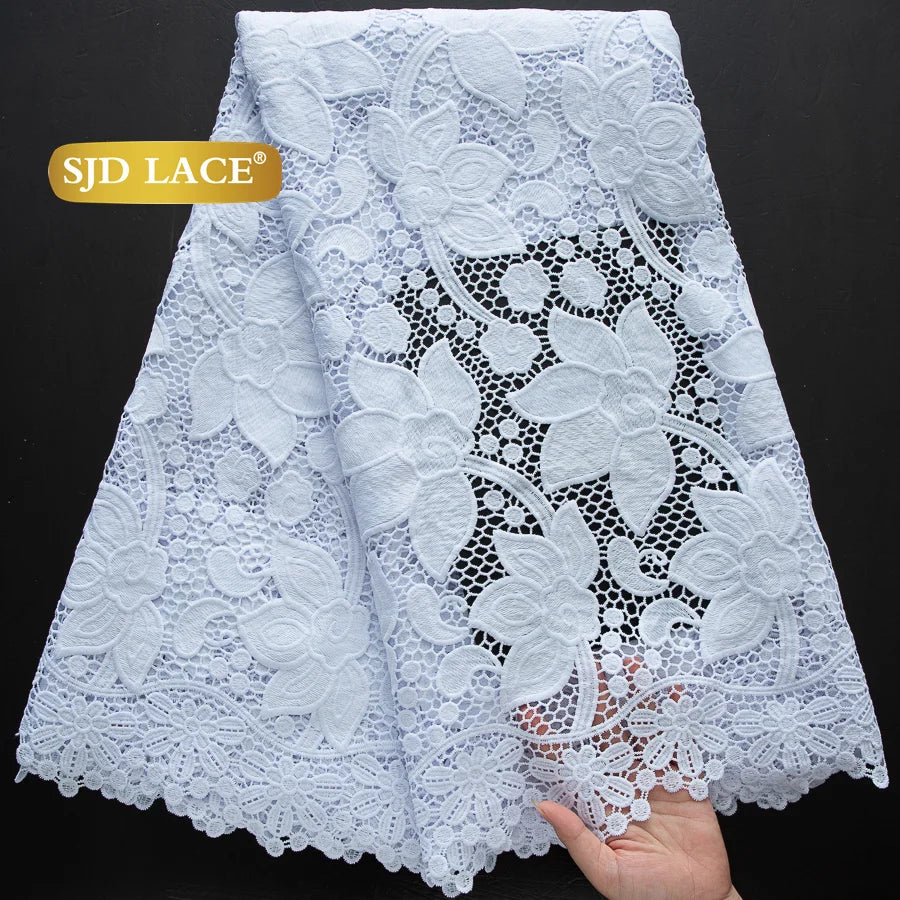 SJD Lace African Sequins Guipure Cord Lace Fabric Water Soluble