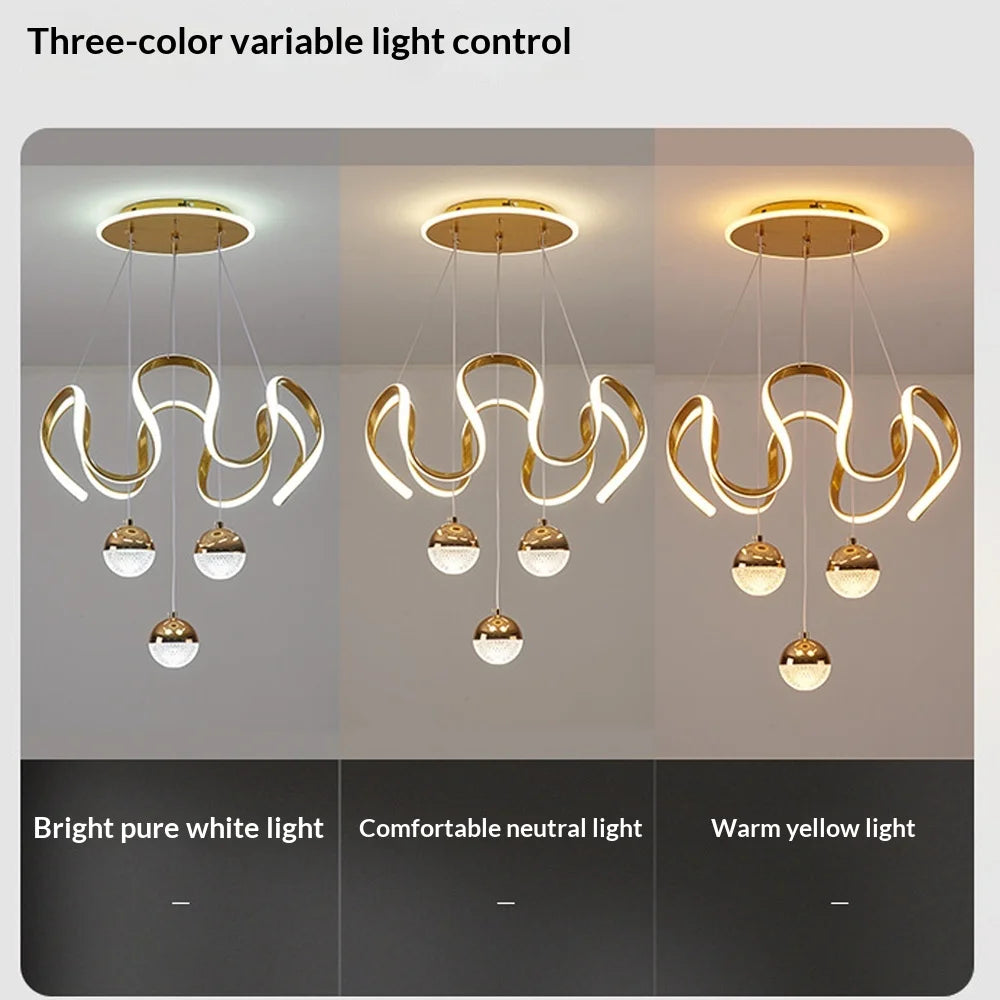 Wavy LED Pendant Light with Remote and Three Color Settings