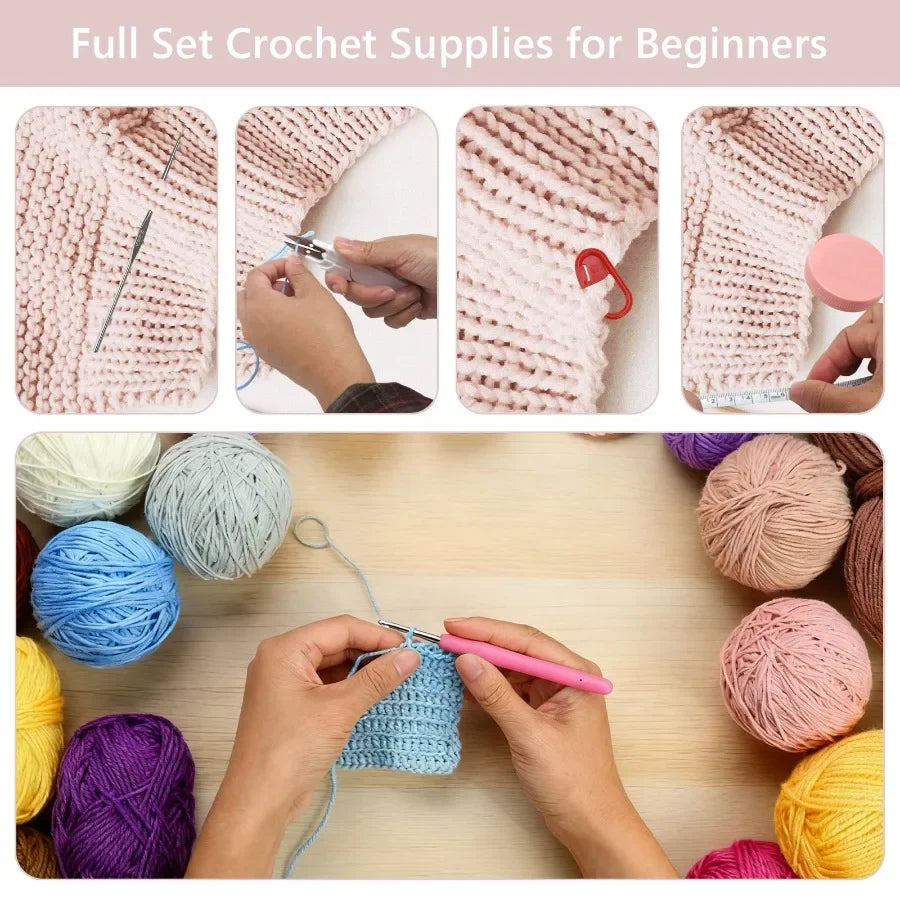 Beginner Crochet Kit With Yarn Hooks And Essential Tools