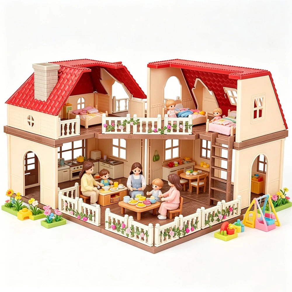 SENGTONGLEHOUSE-A08 DIY Assemble Dollhouse Villa Big House Pretend Play Toy For Girls Simulation Forest Family Cottage Doll House Playset Kids Birthday Gift