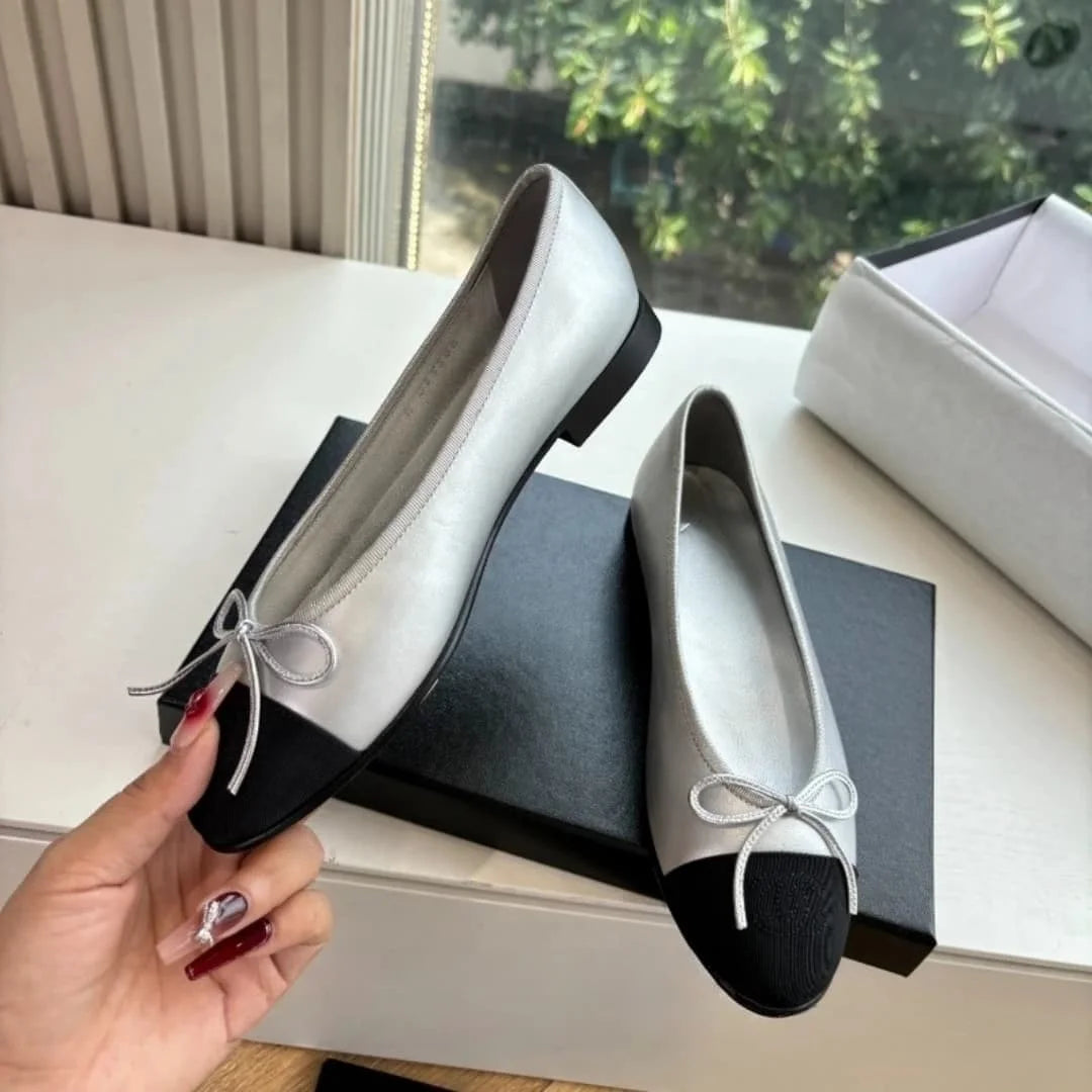 Women's Genuine Leather Ballet Flats With Bow Detail