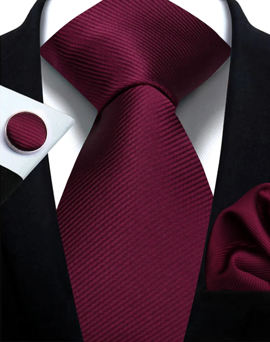 Solid Necktie Set With Handkerchief And Cufflinks For Men