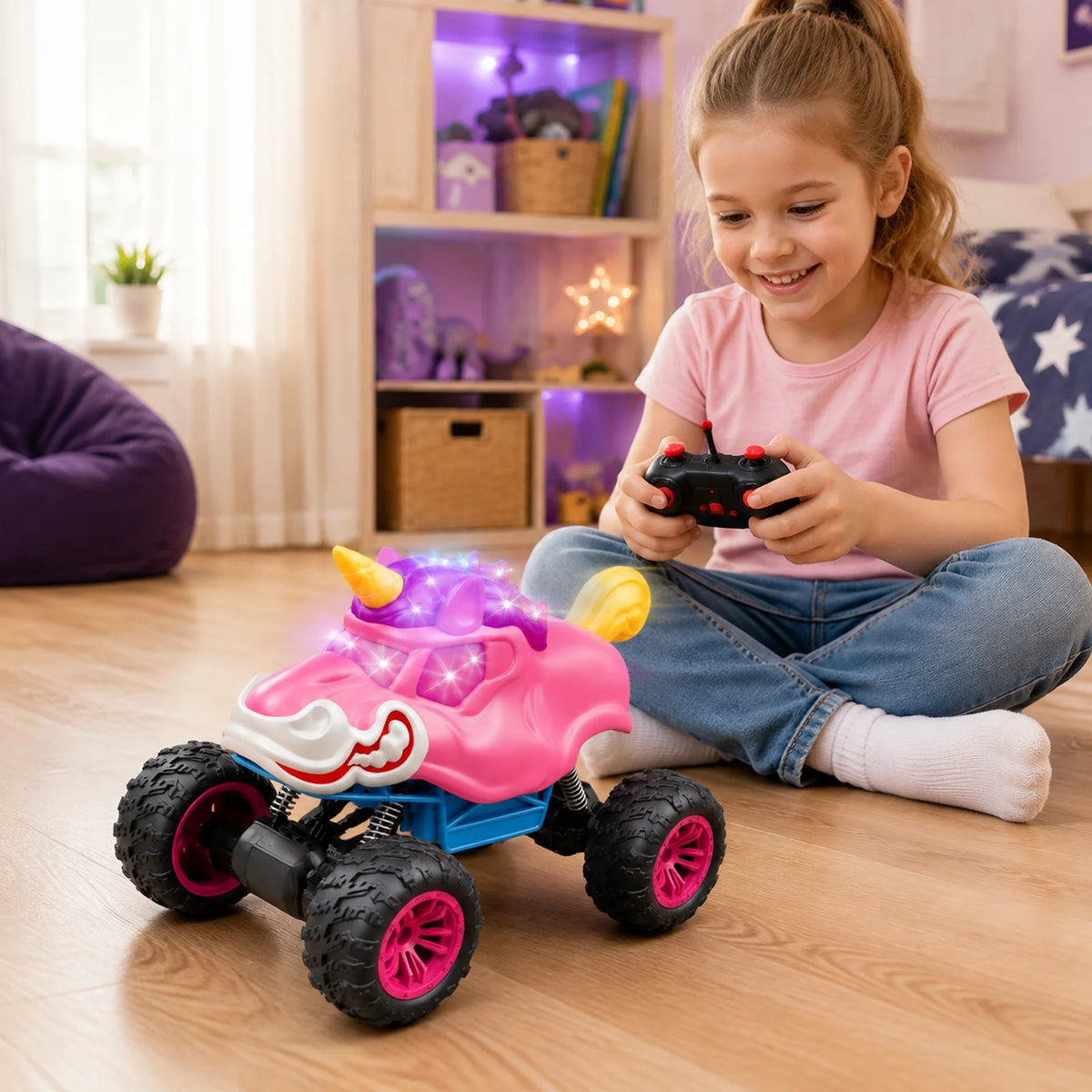 Unicorn RC Monster Truck 2.4GHz Remote Control Stunt Car with LED Lights Music 360° Rotation Off Road Vehicle Kids Birthday Gift