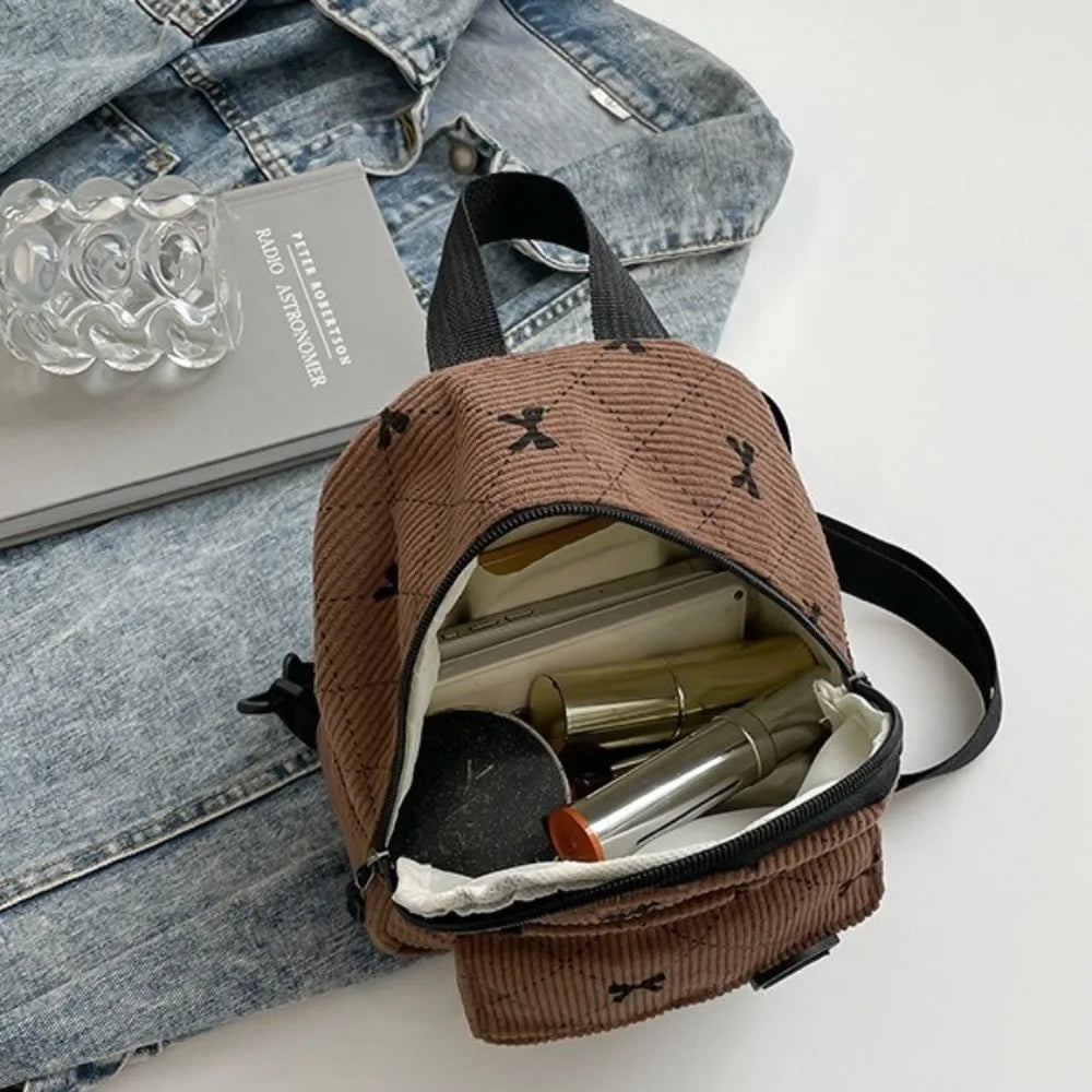 Mini Backpack Bowknot Printed Cosmetic Shoulder Bag Travel Storage