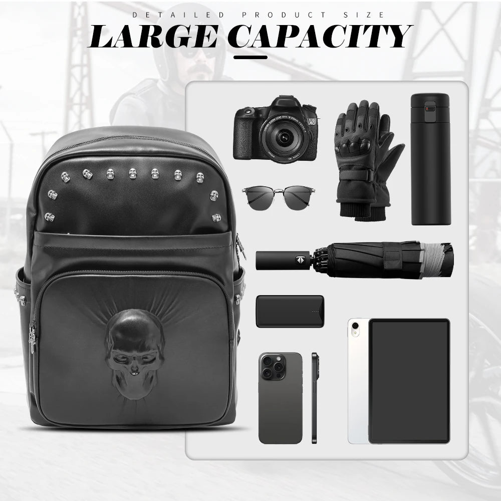 Motorcycles Accessories Bag 3D Skull PU Leather Bag Waterproof Men Women Motocycle Motorcycle Backpack Travel Bag Large PU leather