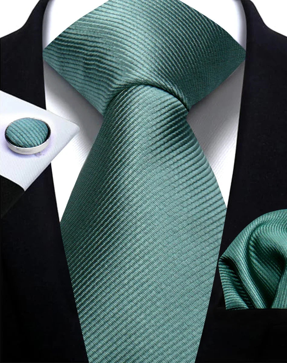 Solid Necktie Set With Handkerchief And Cufflinks For Men
