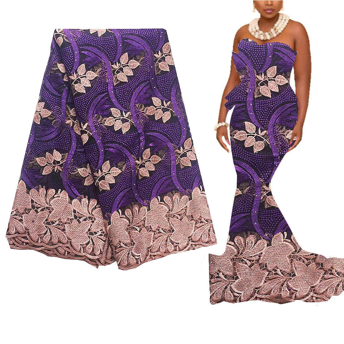 African Lace Fabric Embroidered White Gold Nigerian Wedding Lace