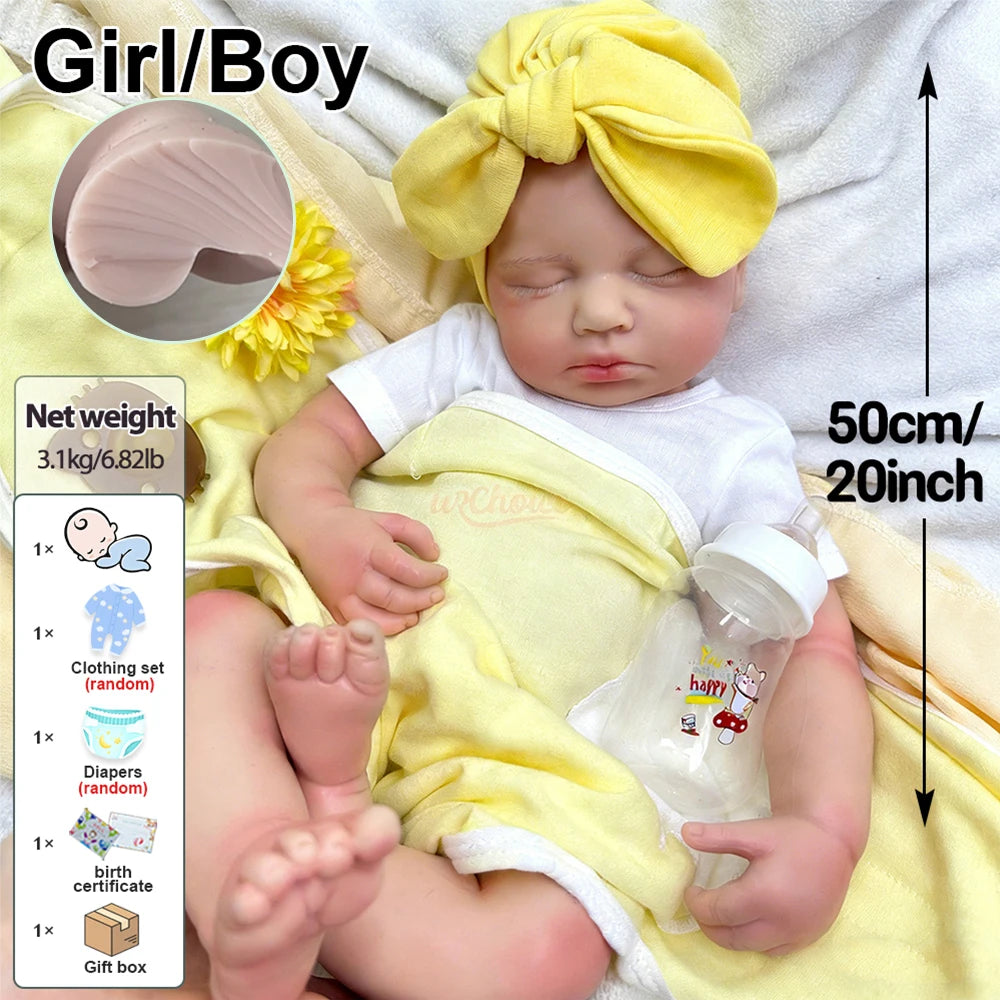 20inch Warm Companion Silicone Reborn Doll Fine Realistic Details Soft Full Body Comfort Doll  Can Open Mouth Loulou for Elderly People Living Alone