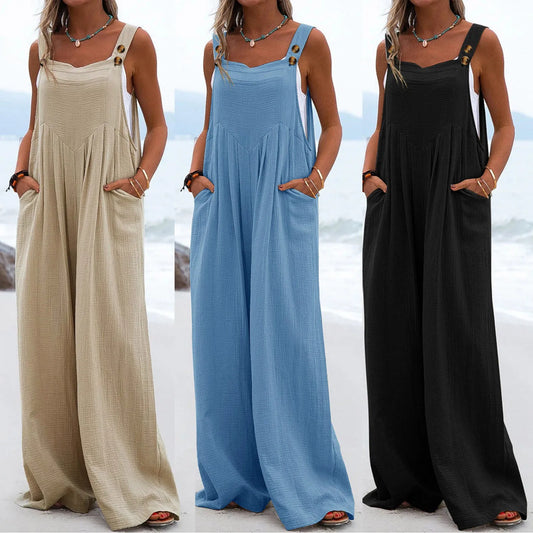 Womens Dressy Casual Solid Jumpsuit With Pockets Straps