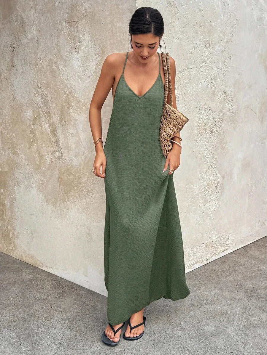 Fashionable Sexy Spicy Solid Color Strapless Backless Long Elegant Dress for Women