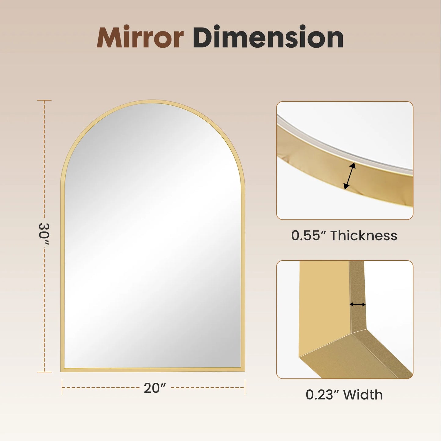 JHK Arched Metal Framed Bathroom Mirror Wall Decor