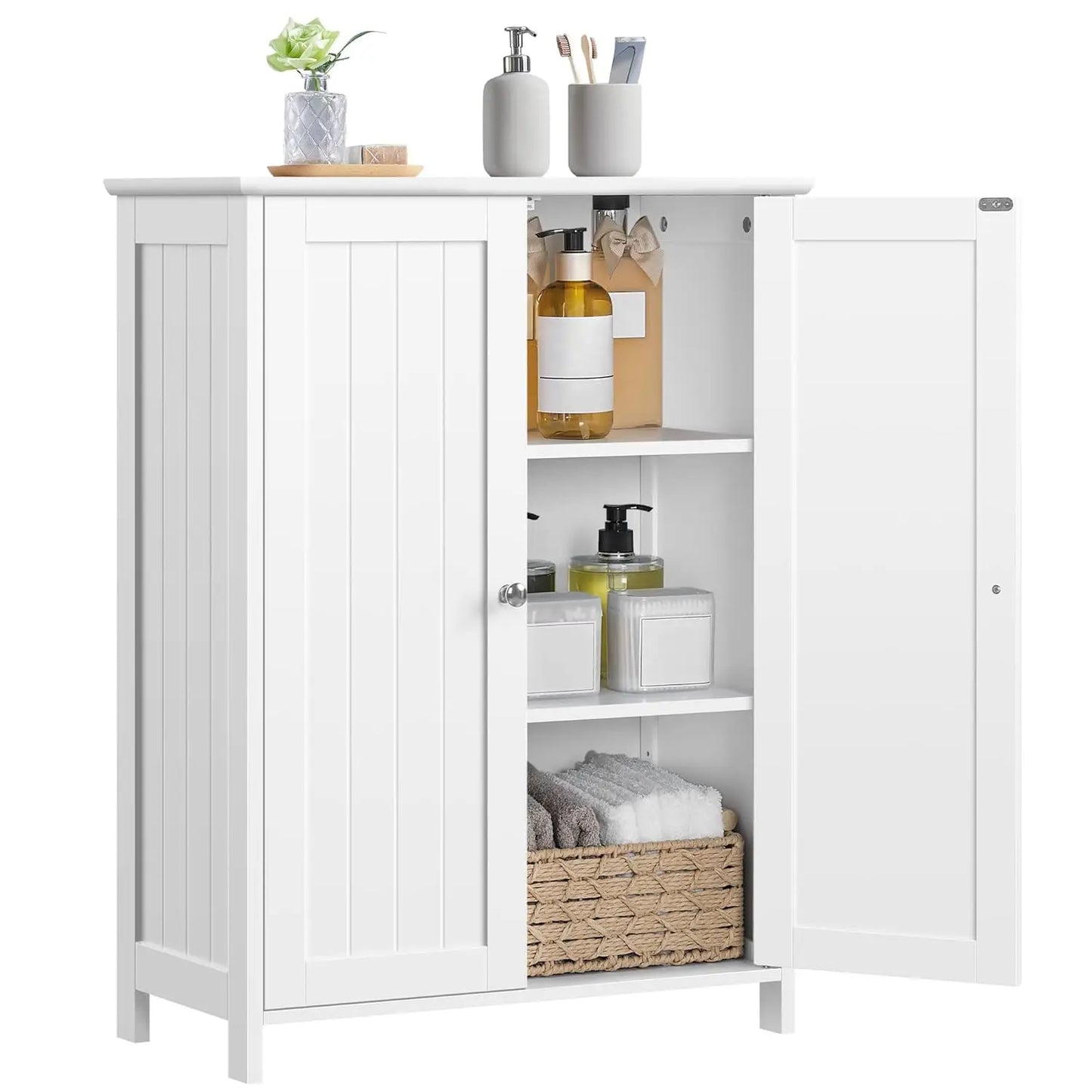Bathroom Floor Cabinet Freestanding Storage Organizer With Adjustable Shelves