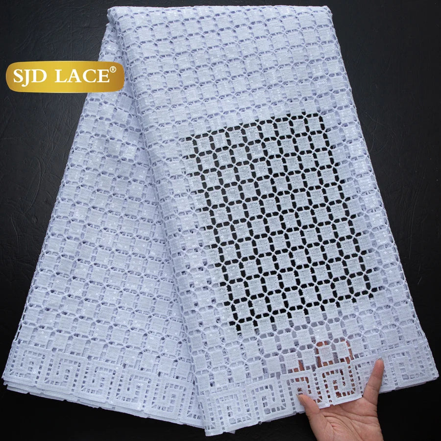 SJD Lace African Sequins Guipure Cord Lace Fabric Water Soluble