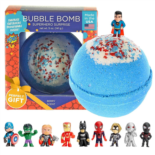 Superhero Bath Bombs for Kids with Surprise Toys Inside, Fruity Scent, USA Made, 1 Pack