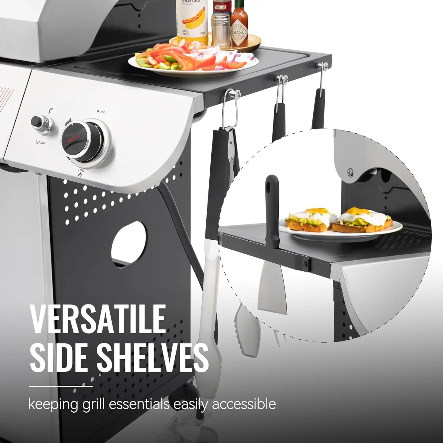 Five Burner Gas Grill With Sear And Side Burner Stainless Cabinet 61000 BTU