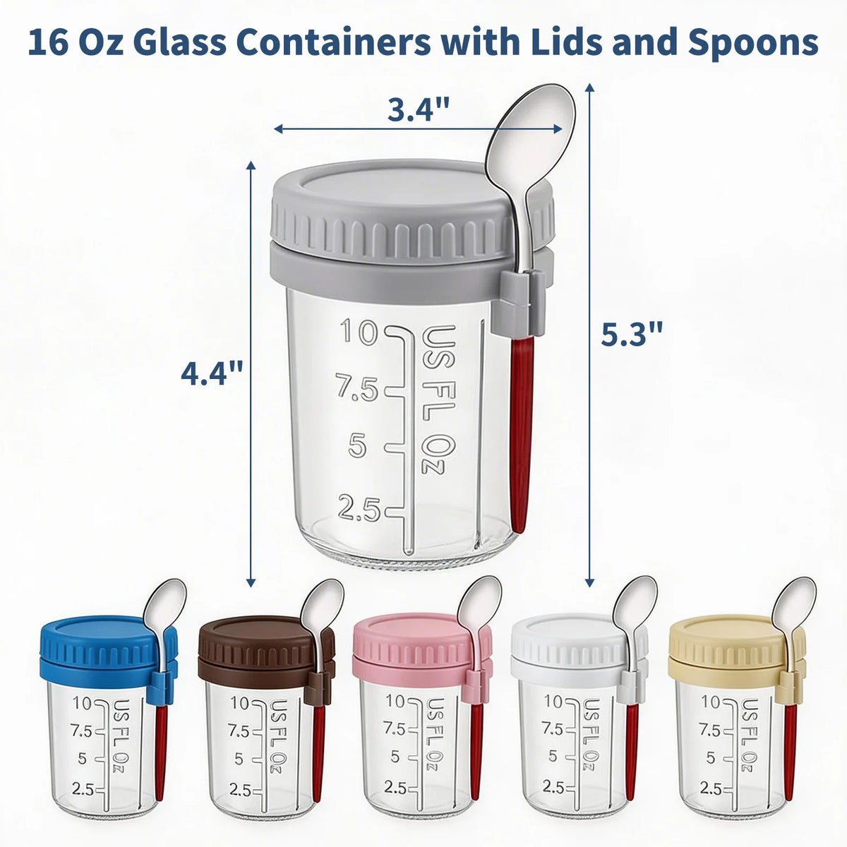 16oz Overnight Oats Jars with Lid and Spoon, Leak Proof Glass Breakfast Cup with Measurement, Portable Yogurt Cereal Container for Travel Office