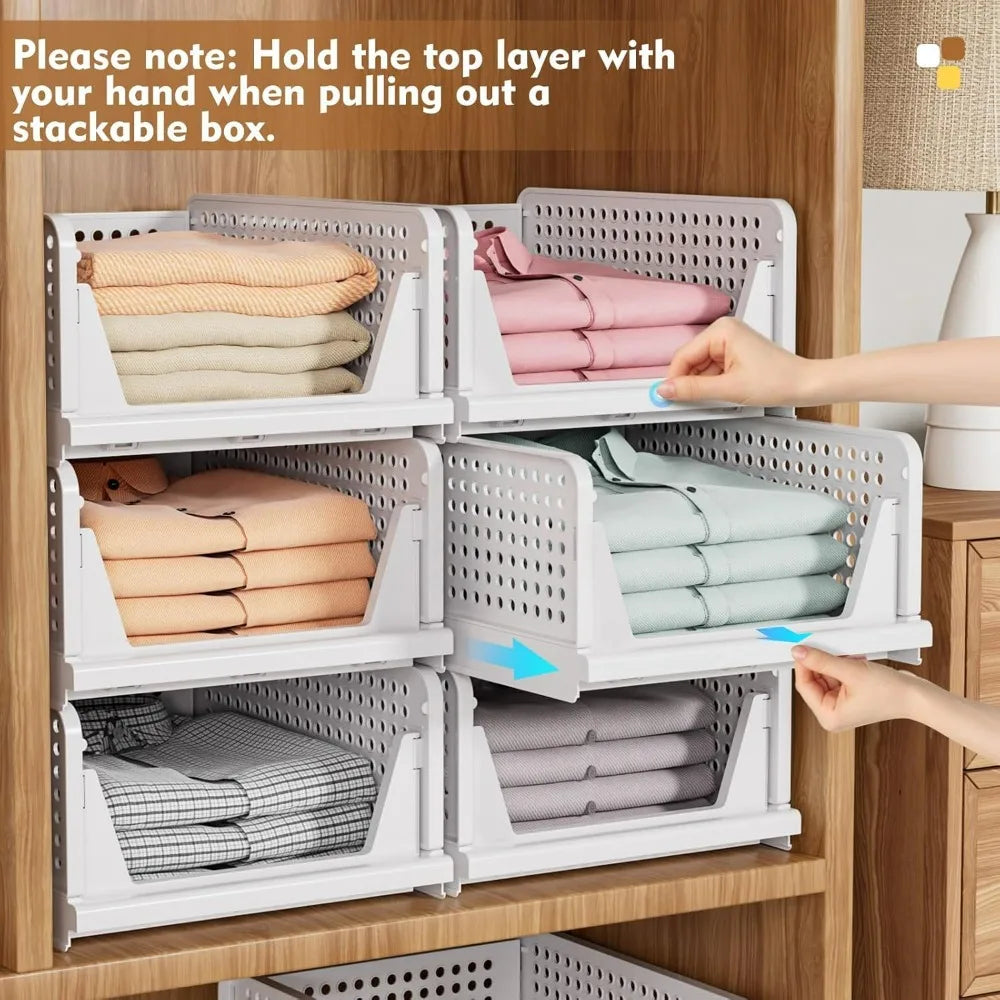 Stackable Closet Storage Basket 5 Pack Multifunctional Foldable Organizer