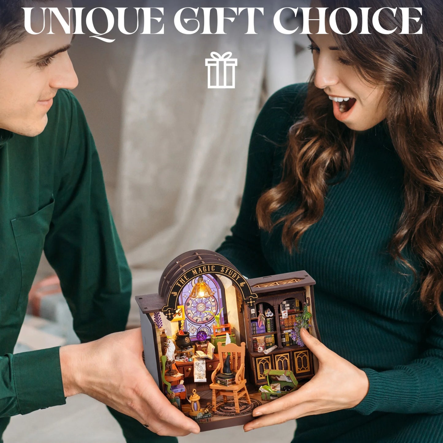 Rolife Wooden Dollhouse 3D Puzzle - Magic Study DIY Miniature House Model Building Kit with LED Light for Home Decor Gift for Adults Friends