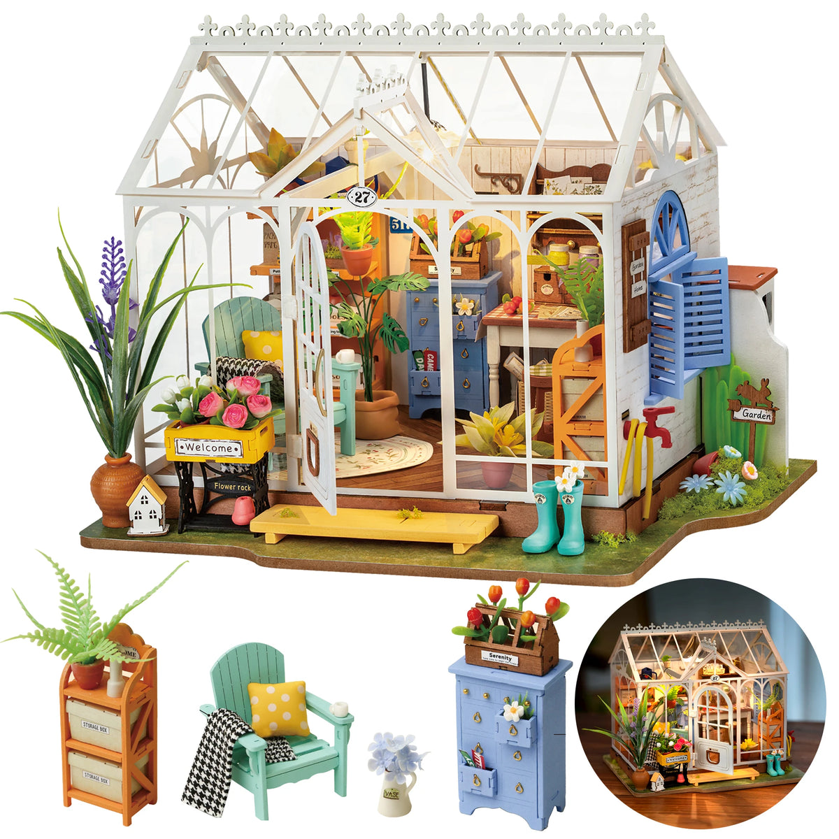 Rolife DIY Miniature House Kit Dreamy Garden House 3D Puzzle Dollhouse Building Model Kit Home Desk Decor Gift for Adult Friends