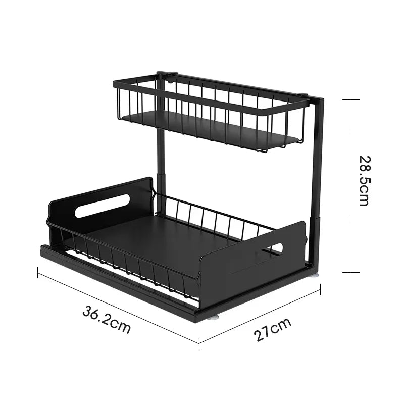 2-Tier Sliding Under Sink Organizer Rustproof Metal Storage for Kitchen