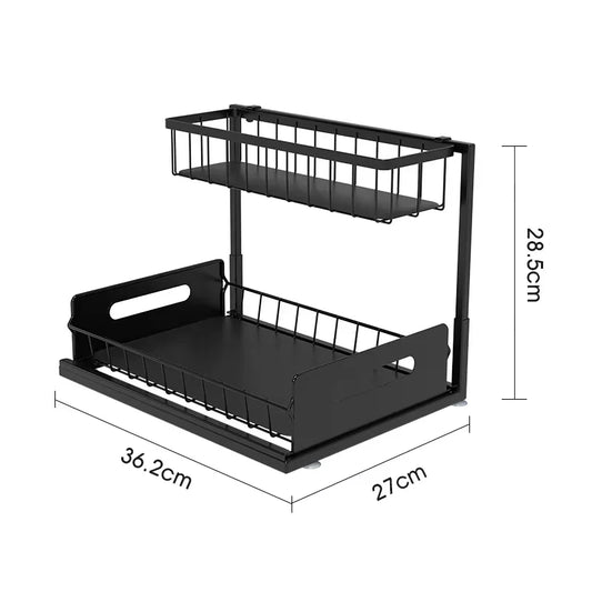 2026 New Organizador de Cocina 2-Tier Sliding Under Sink Organizer Rustproof Metal Storage for Kitchen Bathroom Cabinets Cleanin