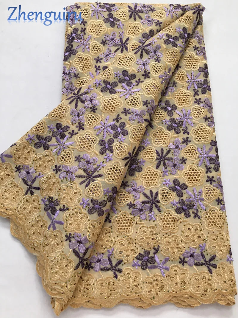 African Lace Fabric Swiss Voile Cotton Embroidered Nigerian Lace 5 Yards