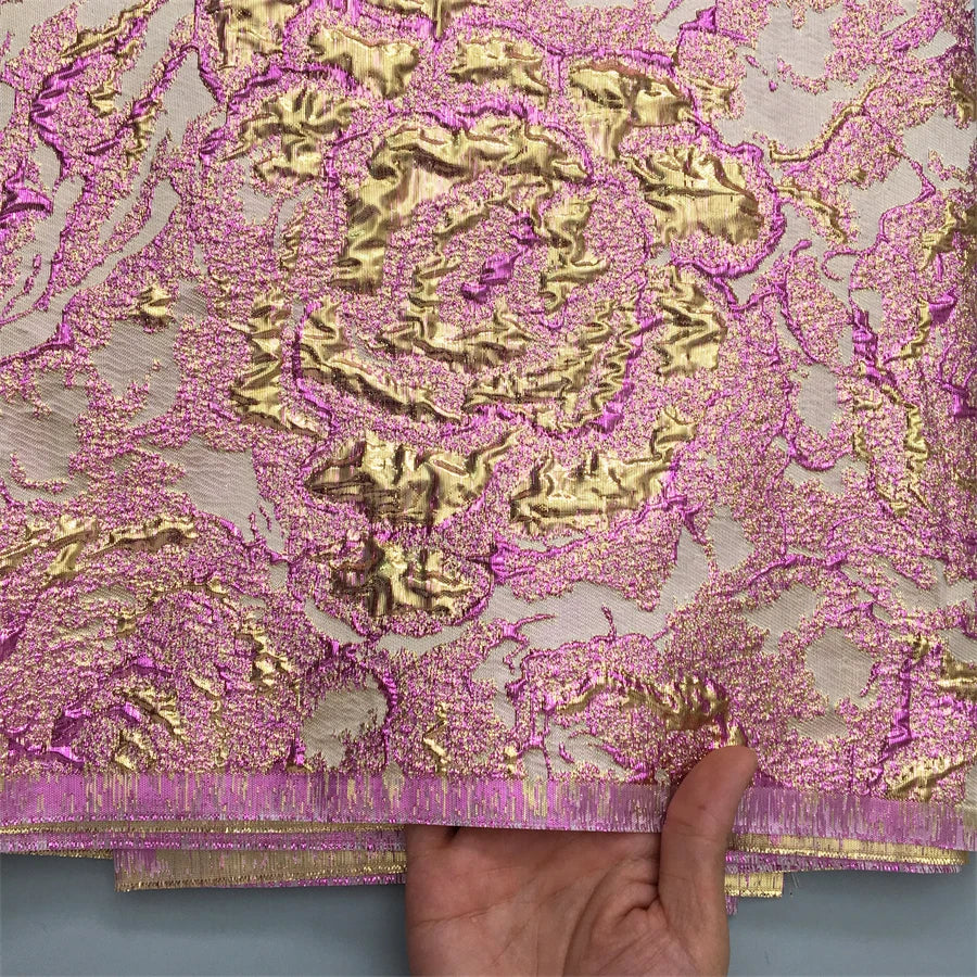 JiaDong African Brocade Lace Fabric Gold French Nigerian Embossed Organza
