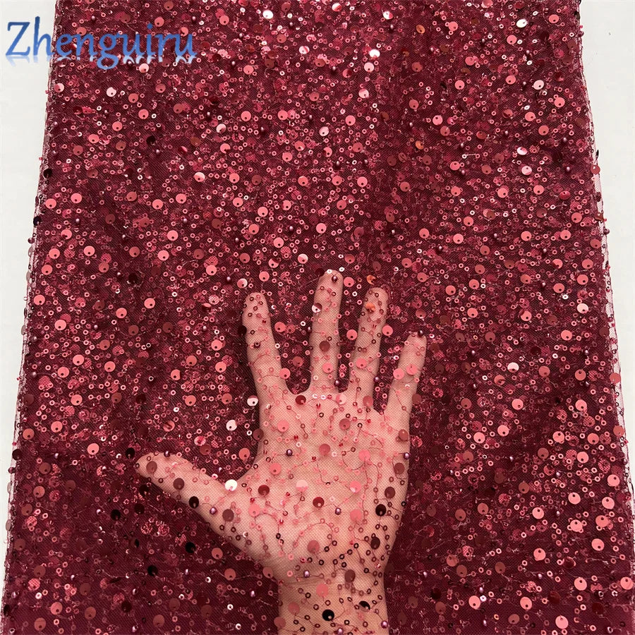 Zhenguiru Heavy Silver Sequin French Tulle Lace Fabric