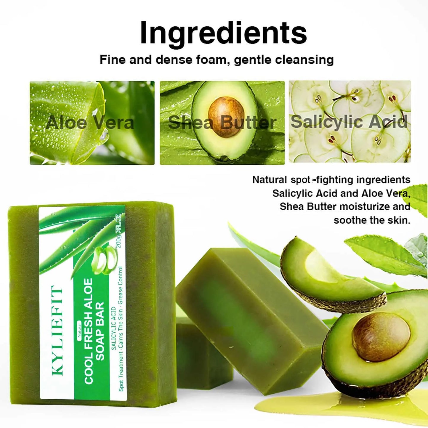 Aloe Brightening Soap Bar, Remove Dark Spots, Sun Spots, Acne, Oil Control, Clean Stains, Exfoliation, For Face and Body, 200g