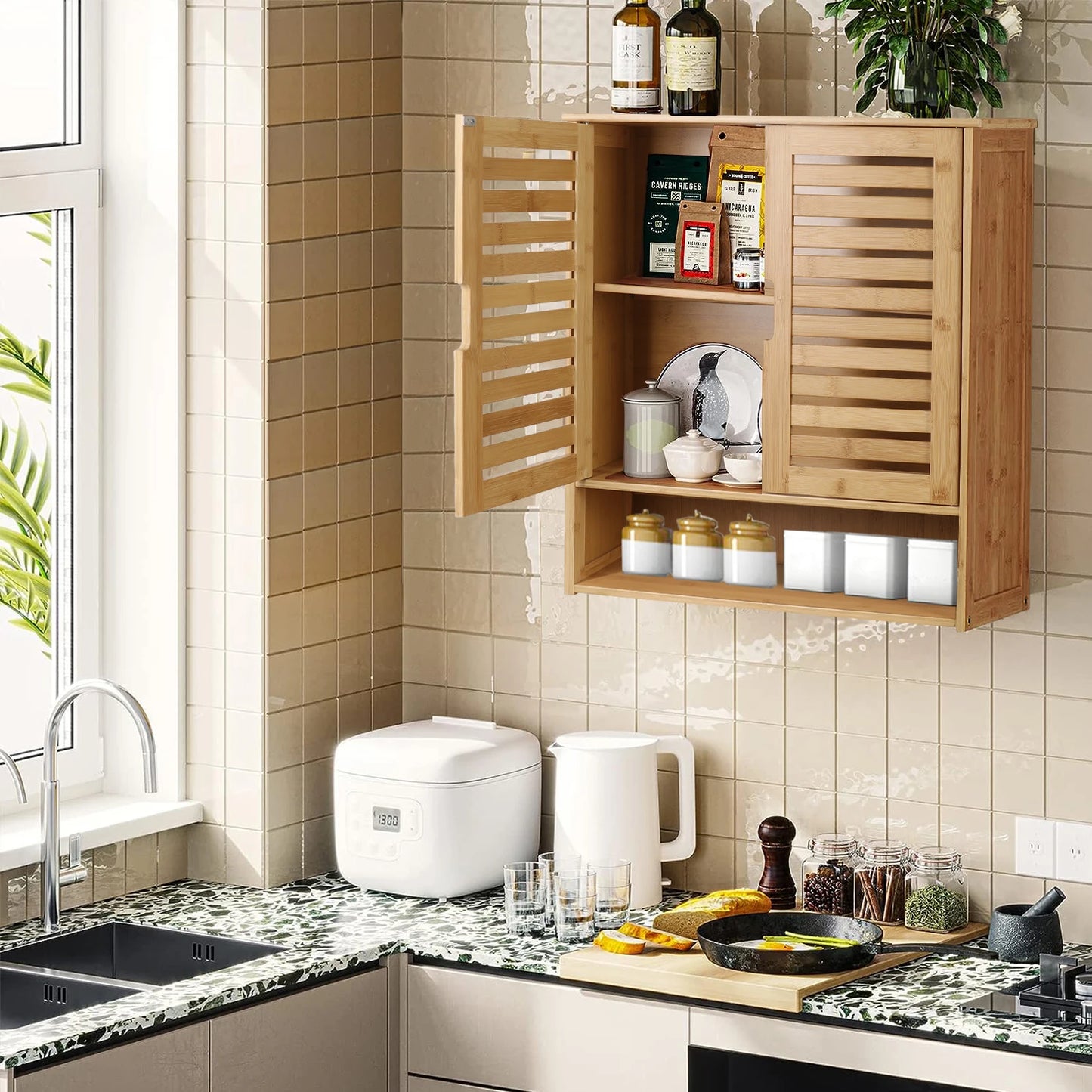 Wall Mounted Bathroom Medicine Cabinet With Adjustable Shelves And Doors