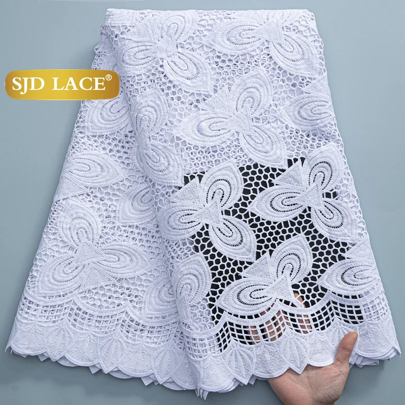 SJD Lace African Sequins Guipure Cord Lace Fabric Water Soluble