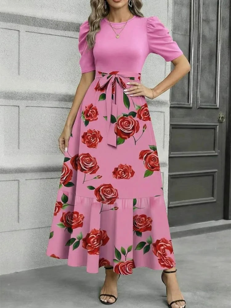 Autumn Winter Women Puff Sleeve Maxi Dress A Line Swing Long Dress For Holiday Dating Daily Occasion Wear