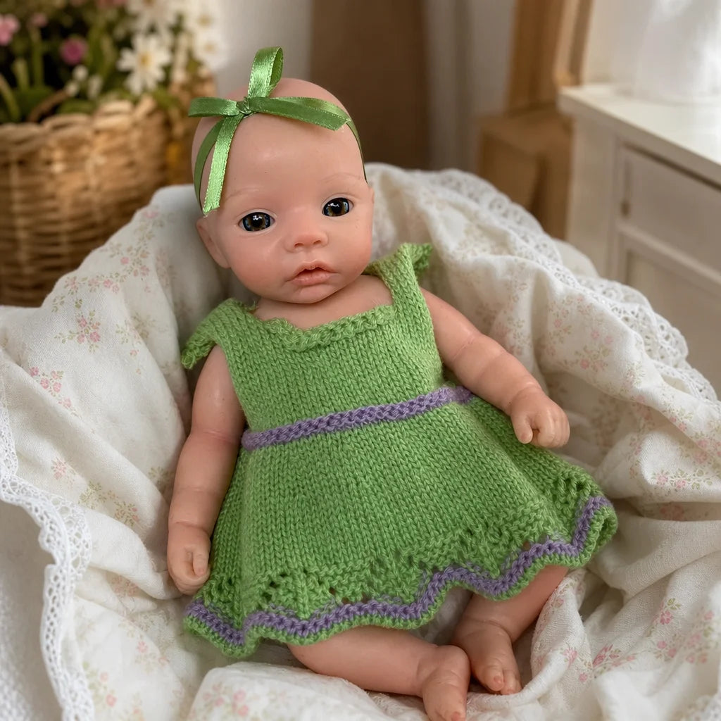 10 Inch Full Body Silicone Reborn Baby Doll Meadow Bald Realistic Lifelike Newborn Doll Collectible Toy Gift(TT)