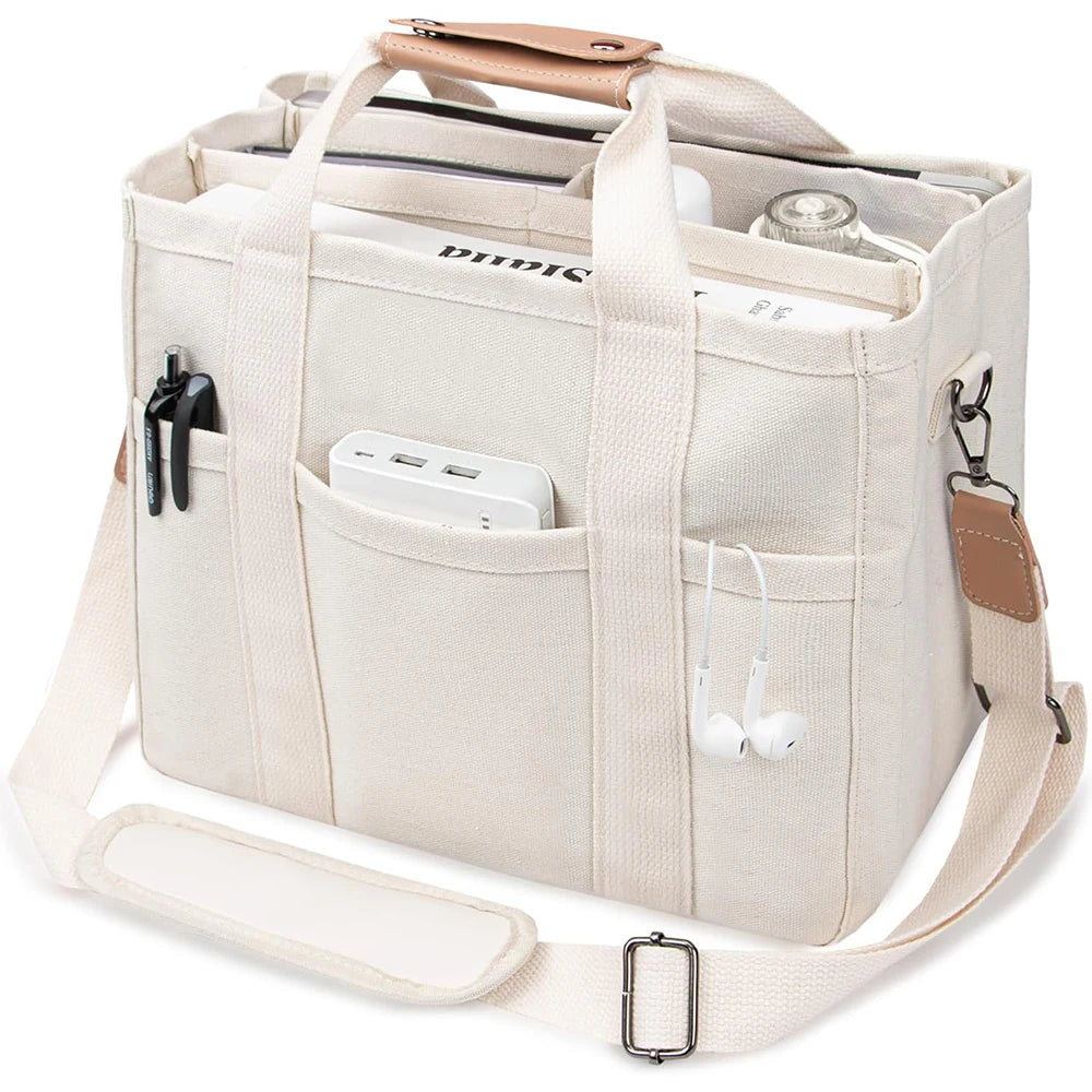 Canvas Tote Bag With Pockets Large Capacity For Daily Use