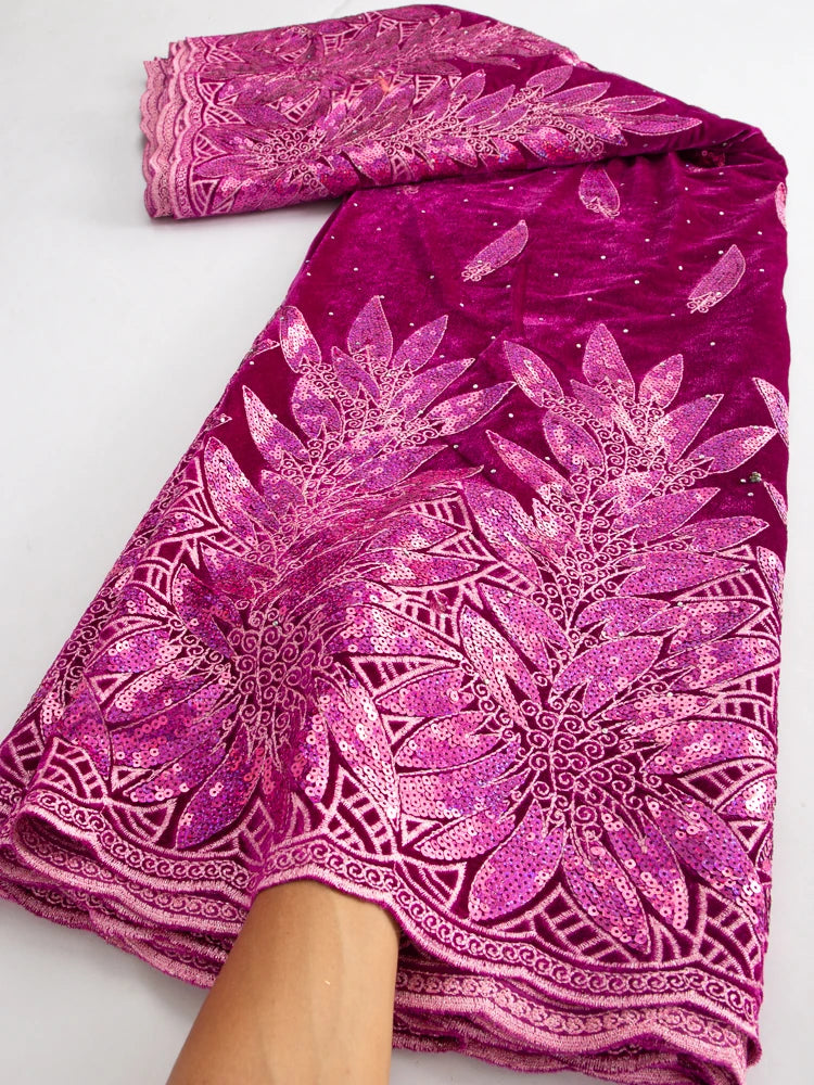 African Sequined Velvet French Lace Fabric For Wedding Party Dresses