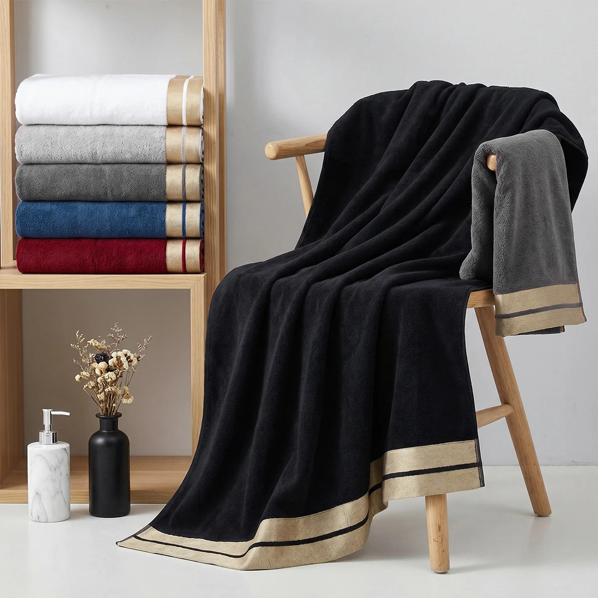 8-Piece Luxury Pure Cotton Bath Towel Set, 2 Bath Towels + 2 Face Towels + 4 Washcloths, Soft and Comfortable, Highly Absorbent, 100% Cotton Towels, Bathroom Decoration Accessories, Everyday Use Towels