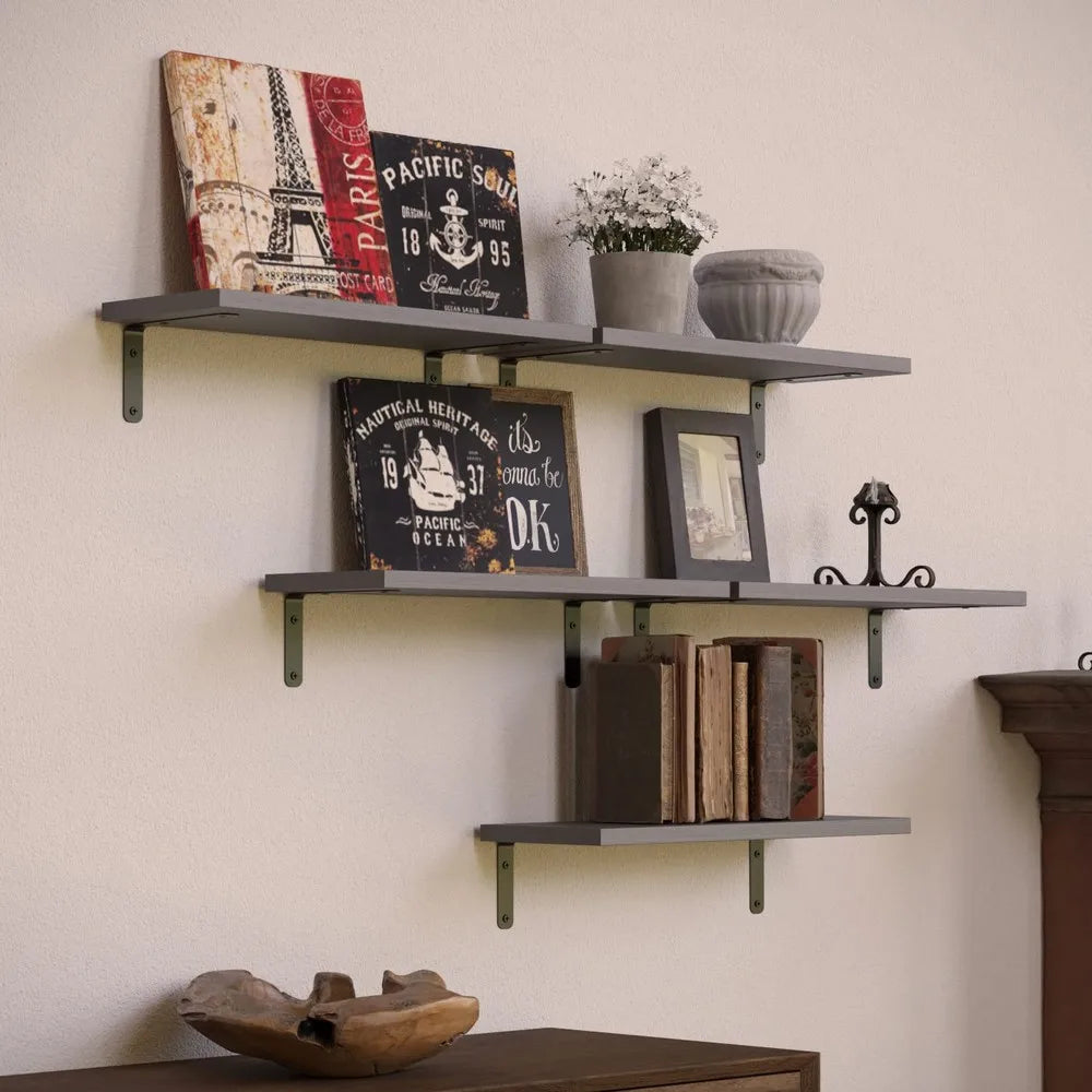 Rustic Floating Wall Shelves Wooden Storage Decorative Shelf