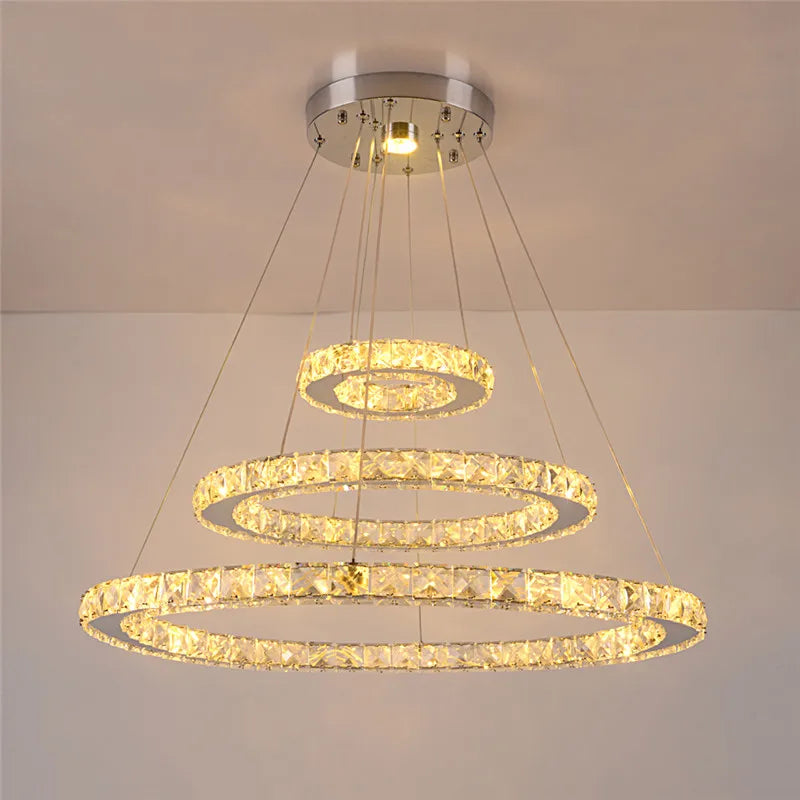 GreeLustr Modern Crystal Led Pendant Light With Dimmable Rings