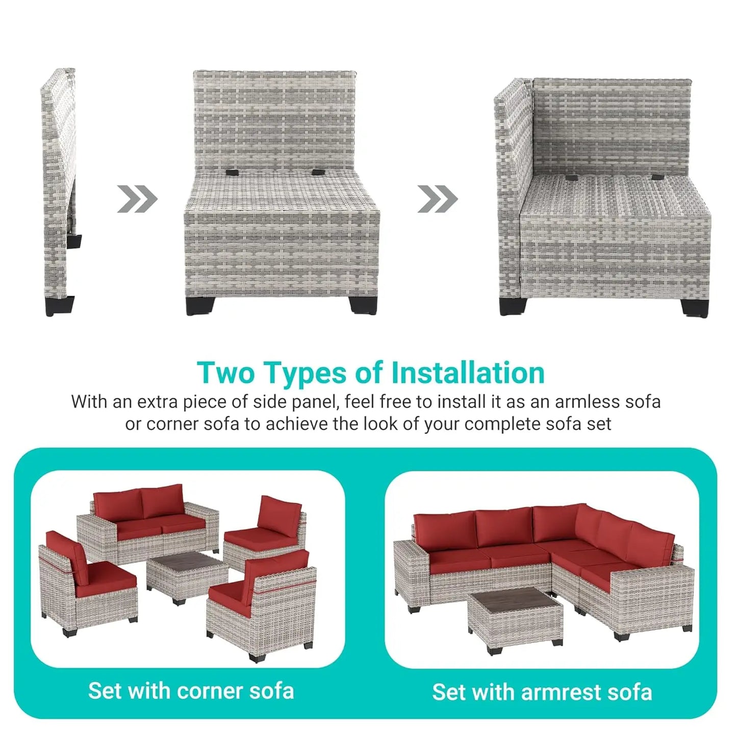 9-Piece Outdoor Patio Furniture Set with Rocking Swivel Chair Wicker Sectional Sofa Set, Patio Conversation Set with, Custom