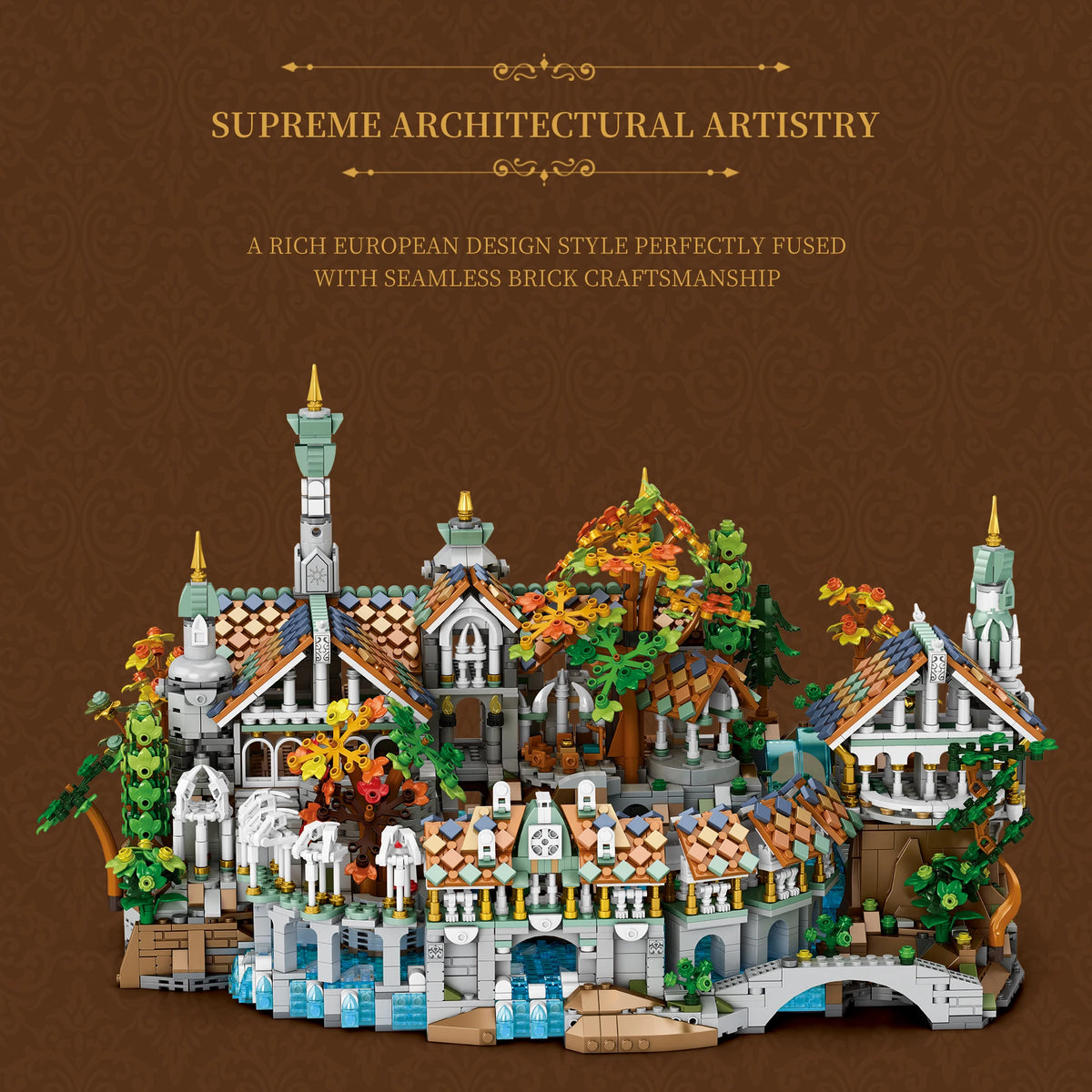 4406PCS MOC Movie Rings Rivendell Medieval Castle Building Blocks Street View Modular Architecture Model Bricks Toys Adults Gift