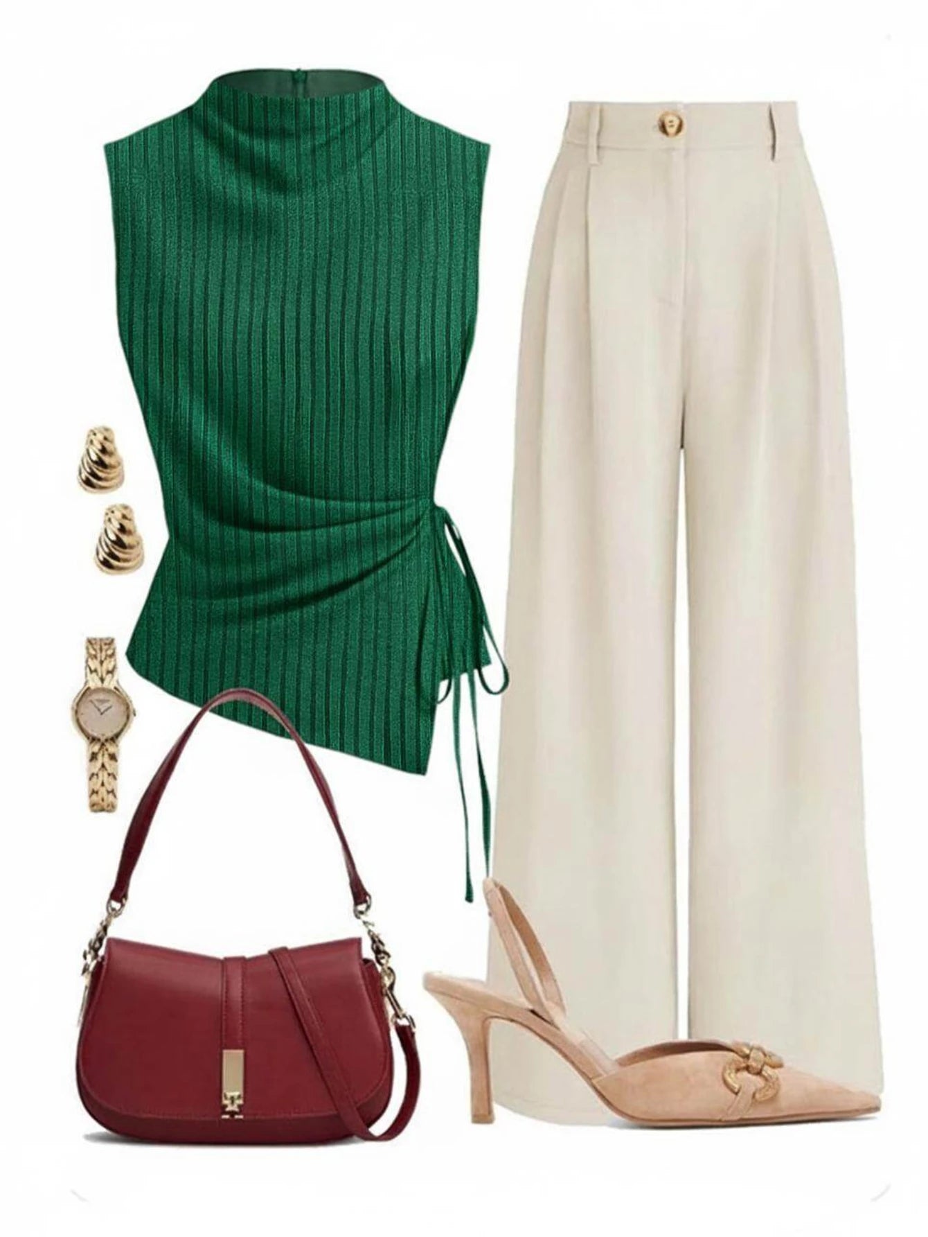 Women's Sleeveless Side Tie Top Matching High Waist Wide Leg Pants For Office Daily Dinner Casual Fashion Occasions
