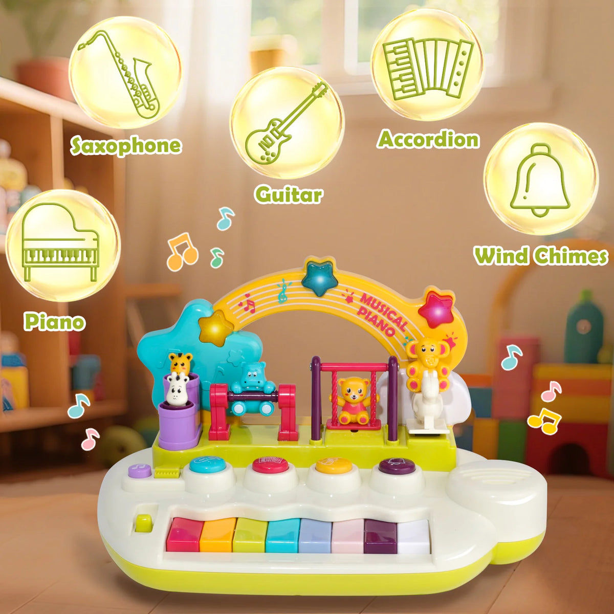 aby Piano Toys for 1+ Years Old Birthday Gifts Animal Light Up Musical Toy Music Toy Instruments Piano Keyboard Toy for Toddlers Infant Learning Educational Interactive Toys 3+ Months