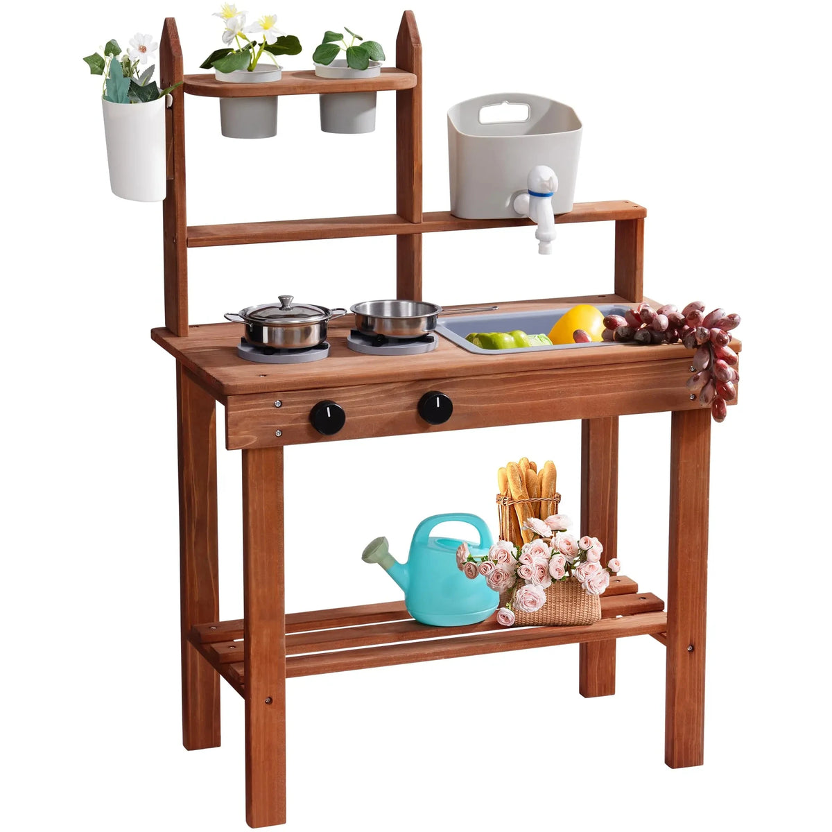 Robud Wooden Outdoor Mud Kitchen with Sink Stoves Gardening Tools Realistic Backyard Fun Unique Birthday Gift for Ages 3+