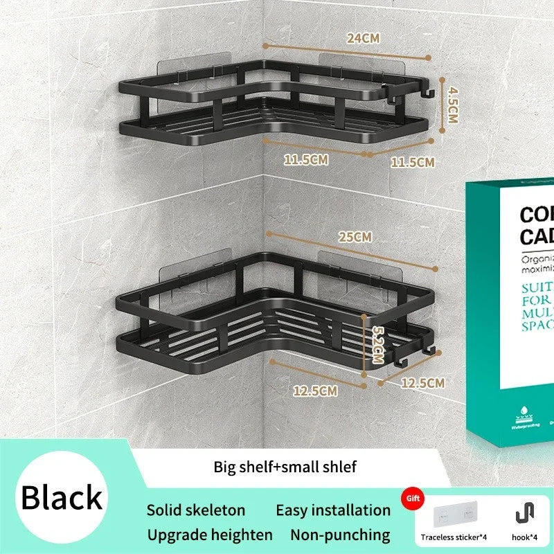 Six Piece Double Layer Aluminum Corner Shelf No Drilling Wall Mounted Organizer