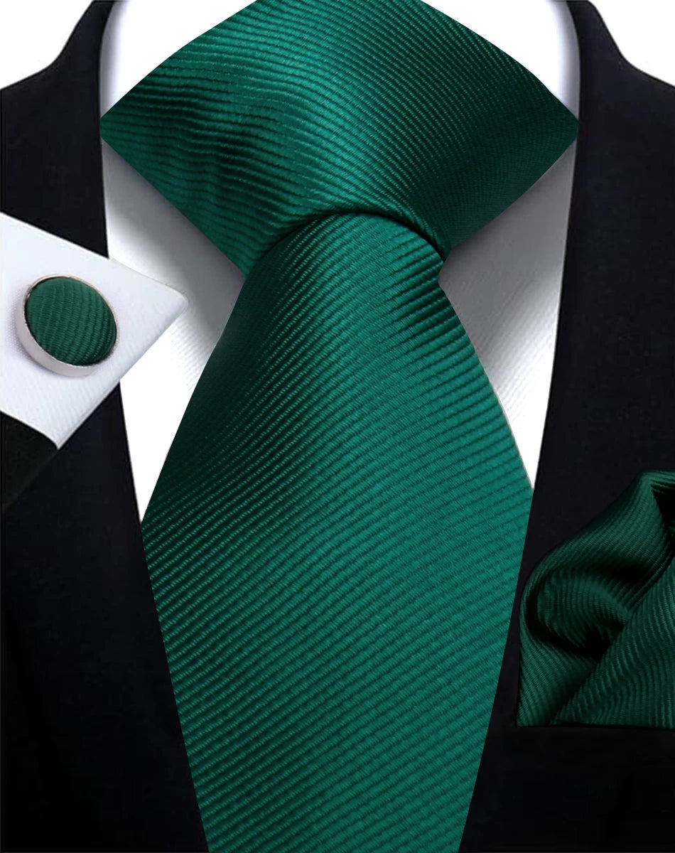 Solid Necktie Set With Handkerchief And Cufflinks For Men