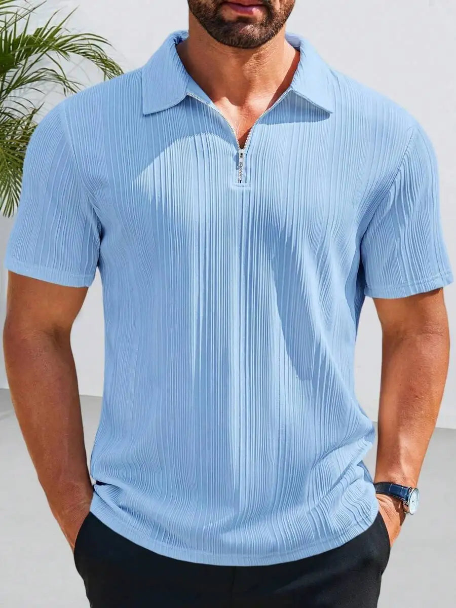 Mens Quarter Zip Shirt Knit Textured Short Sleeve Casual Lightweight Golf Top