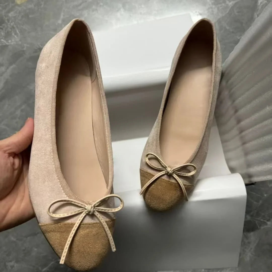 Women's Leather Ballet Flats With Bow Comfortable Casual Shoes