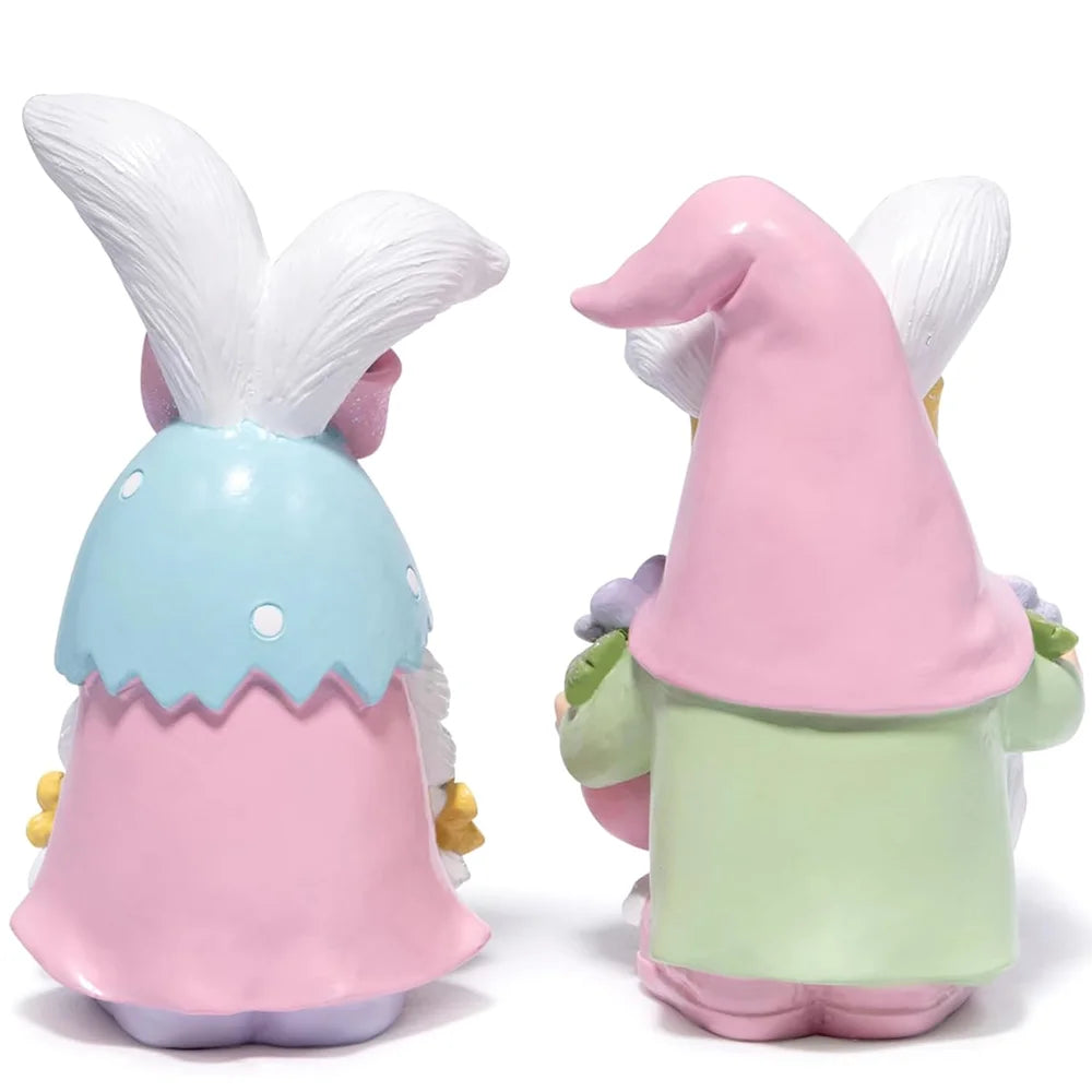 Hodao 5in Easter Gnome Figure Set, Premium Resin Bunny Gnomes with Glitter Bows, Pastel Eggs, Flowers and Sparkle Carrot, Cute Collectible Spring Decor for Tabletop Shelf Mantel Living Room Tiered Tray, Easter Party Home Deco